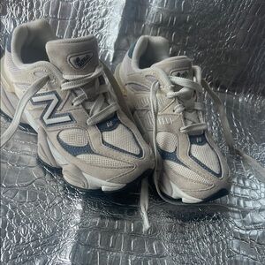 New Balance Beige and Navy Athletic Sneakers